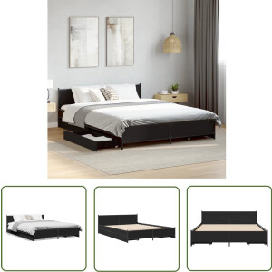 vidaXL Bed Frame - Slaapkamers - Bedframe met lades bewerkt hout bruin eikenkleur 135x190 cm - Houten Bed - Boxspring - Hoofdbord