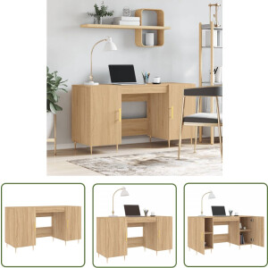 vidaXL Houten Bureau - Bureau - Bureau 140x50x75 cm bewerkt hout sonoma eikenkleurig - Industrieel Bureau - Sonoma Eiken Bureau - Compact Bureau