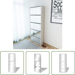 vidaXL Schoenen Rek - Schoenenkast - Schoenenkast met 5 spiegels 63x17x169,5 cm wit - Hallkast - Wandcloset - Bergruimte
