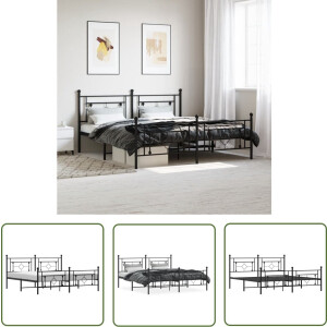 vidaXL Robuust Bedframe - Klassieke Bed Frame - Bedframe met hoofd- en voeteneinde metaal zwart 183x213 cm - Metalen Bedframe - Tweepersoons Bed - Zwarte Bed