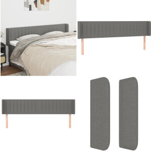 vidaXL Hoofdbord met randen 183x16x78/88 cm stof donkergrijs - Hoofdbord - Hoofdborden - Hoofdeinde - Houten Hoofdbord
