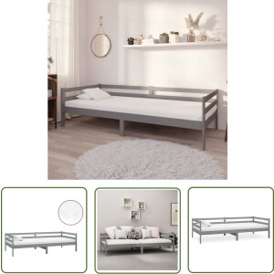 vidaXL Sofa Bed - Slaapbank - Slaapbank met matras massief grenenhout grijs 90x200 cm - Houten Bank - Grenenhouten Bank - Tweepersoons Bank