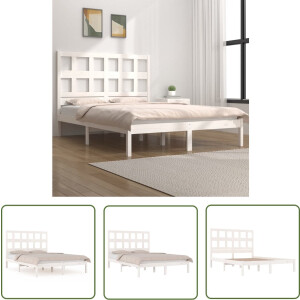 vidaXL Bedframe Wit - Houten Bedframe - Bedframe zonder matras massief grenenhout wit 200x200 cm - Massief Grenenhout - Bed 200x200 Cm - King Size Bed