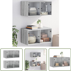 vidaXL Wandkast - Wandkasten - Opbergkast - Wandgemonteerde Kast - Wandkasten met glazen deuren 2 st 68,5x37x35 cm grijs sonoma