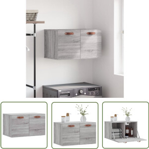 vidaXL Grijze Wandkast - Wandkast - Wandkast 60x36,5x35 cm bewerkt hout grijs sonoma eikenkleurig - Houten Wandkast - Displaykast - Opbergkast