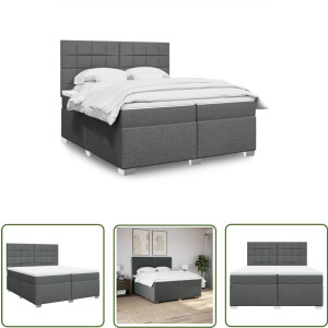 vidaXL Boxspring Bed - Boxspring - Boxspring met matras stof donkergrijs 200x200 cm - Slaapcomfort - Nacht Rust - Donkere Kleuren