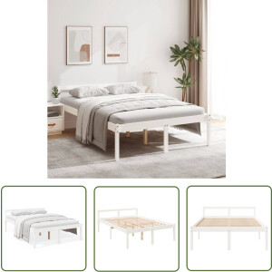 The Living Store Seniorenbed massief grenenhout wit 120x200 cm - Houten Bed - Seniors Bed - Bed Frame - Modern Bed - Bed Met Lade