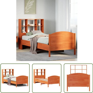 vidaXL Houten Bed - Boekenkastenbed - Bed met boekenkast zonder matras grenenhout wasbruin 75x190 cm - Bed Met Kast - Slaapkamersdecoratie - Grenenhouten Bed