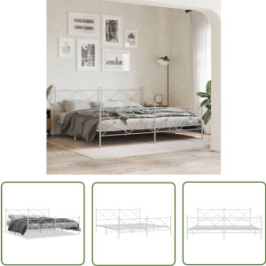 vidaXL Bed Frame - Slaapkamers - Bedframe met hoofd- en voeteneinde metaal wit 200x200 cm - Staal Bedframe - Wit Bedframe - King Size Bed