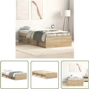 vidaXL Sonoma Eiken - Houten Bed Frame - Bedframe sonoma eikenkleurig 75x190 cm - Eenpersoonsbed - Compact Bed - Bed Met Opbergruimte