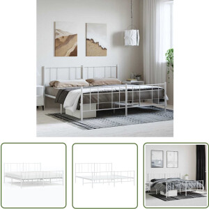 vidaXL Klassiek Bed - Robuust Bedframe - Bedframe met hoofd- en voeteneinde metaal wit 183x213 cm - Metalen Bed - Wit Bed - Opbergruimte Bed