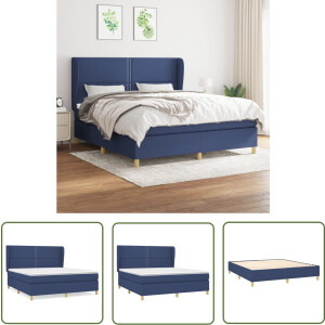 vidaXL Boxspring - Boxspringbed - Boxspring met matras stof blauw 180x200 cm - Tweepersoonsbed - Slaapcomfort - Pocketed Veren