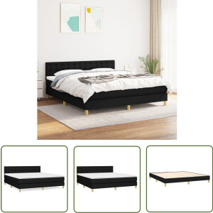 vidaXL Boxspring - Zwart - Inclusief Matras - 160x200 cm Boxspringbed - Boxspring - Slaapkamerinrichting - Tweepersoonsbed - Verstelbare Hoofdbord