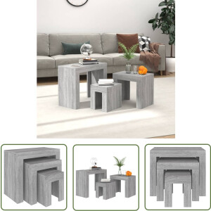 vidaXL Salontafel - Tafelset - 3-delige Tafeltjesset bewerkt hout grijs sonoma - Bijzettafel - Houten Meubels - Grijze Meubels