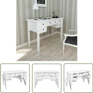 vidaXL Schrijftafel met 5 lades - Wit MDF & Grenen Schrijftafel - Bureau - Houten Bureau - Wit Bureau - Bureaublad