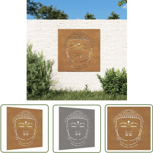 vidaXL Cortenstaal - Wand Decoratie - Wanddecoratie tuin boeddhahoofd-ontwerp 55x55 cm cortenstaal - Boeddha Hoofd - Buitentuin - Tuin Decoratie