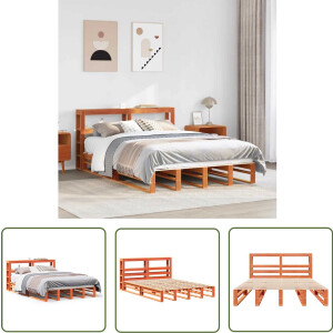 vidaXL Houten Bed - Bedframe - Bedframe zonder matras massief grenenhout wasbruin 140x200 cm - Massief Hout Bed - Grenenhout Bed - Bedbank
