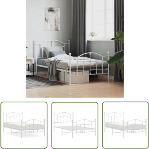 vidaXL Wit Bed Frame - Metalen Bed Frame - Bedframe met hoofd- en voeteneinde metaal wit 100x190 cm - Klassiek Bed Frame - Bed Frame Staal - Boxspring Frame
