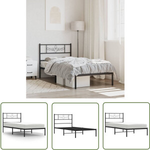 vidaXL Metalen Bedframe - Robuust Bed Frame - Bedframe met hoofdbord metaal zwart 90x190 cm - Staal Bedframe - Klassiek Bedframe - Zwart Bedframe