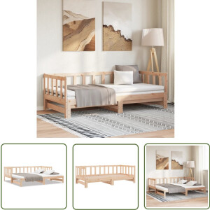 vidaXL Onderschuifbed - Slaapbank - Slaapbank met onderschuifbed 90x200 cm massief grenenhout - Bruine Slaapbank - Grenenhouten Meubels - Multifunctionele Bank
