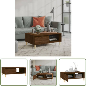 vidaXL Scandinavische Stijl - Salontafel - Salontafel 90x60x35 cm bewerkt hout bruin eikenkleur - Bruine Eiken - Opbergruimte - Woonkamerdecoratie