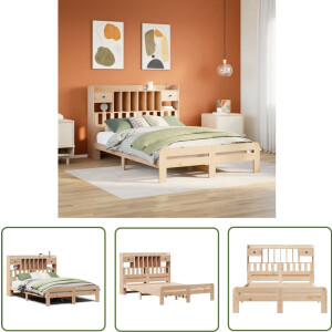 vidaXL Houten Bed - Bed - Bed met boekenkast zonder matras massief grenenhout 160x200 cm - Slaapkamers - Boekenkast - Kast