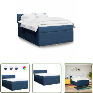 vidaXL Slaapcomfort - Boxspring - Boxspring met matras stof blauw 160x200 cm - Matras - Led Verlichting - Blue Bedroom
