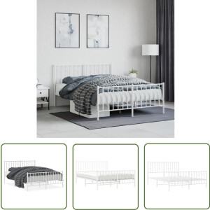 vidaXL Bed Frame - Metalen Bedframe - Bedframe met hoofd- en voeteneinde metaal wit 140x190 cm - Wit Bedframe - King Size Bed - Boxspring Bed