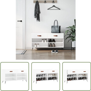 vidaXL Schoenuitlegger - Schoenenbank - Schoenenbank 102x35x55 cm bewerkt hout hoogglans wit - Bergruimte - Houten Schoenenkast - Industrieel Design