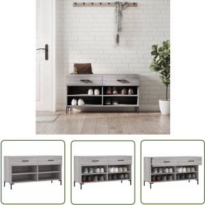 vidaXL Schoenuitlegger - Schoenenbank - Schoenenbank 102x35x55 cm bewerkt hout grijs sonoma eikenkleur - Houten Bank - Industrieel Design - Bergruimte