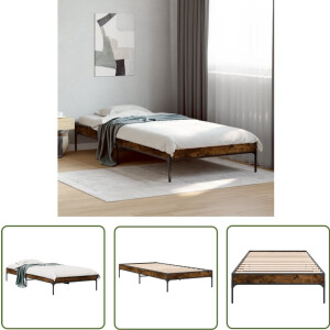 vidaXL Houten Bed - Bedframe - Bedframe bewerkt hout en metaal gerookt eikenkleurig 100x200 cm - Bruine Bed - Tweepersoonsbed - Boxspring Bed