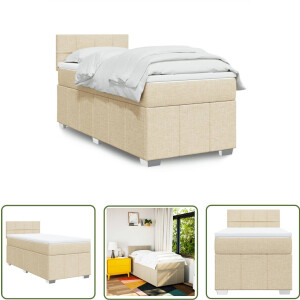 vidaXL Slaapcomfort - Boxspring - Boxspring met matras stof crèmekleurig 80x200 cm - Matras - Bed Frame - Bedroom Furniture