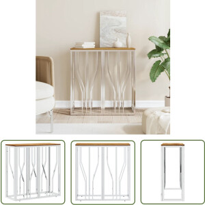 vidaXL Bijzettafel - Wandtafel - Wandtafel roestvrij staal en massief acaciahout zilverkleurig - Acacia Hout - Roestvrijstaal - Zilver