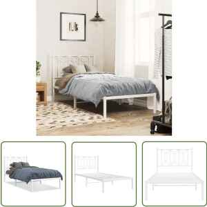 vidaXL Metalen Bedframe - Bed Frame - Bedframe met hoofdbord metaal wit 90x190 cm - Wit Bedframe - Bed Met Hoofdbord - 90x190 Bed