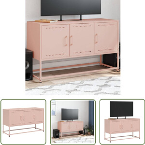 vidaXL Stalen Tv-meubel - Roze - 100,5x39x60,5 cm Tv-meubel - Industrieel Meubilair - Metalen Tv-standaard - Roze Tv-meubel - Tv Kast