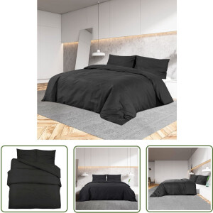 vidaXL Hoeslaken - Dekbedovertrek - Dekbedovertrekset lichtgewicht 200x200 cm microvezel zwart - Microvezel - Zwart - Tweepersoonsbed