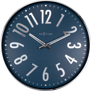 Design wandklok - 40cm - Stille klok - Blauw met zilver - NeXtime Alchemy