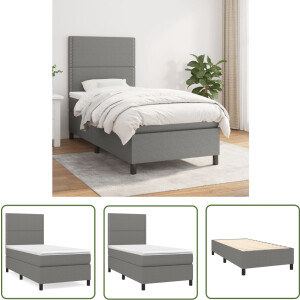 vidaXL Bed Frame - Boxspring - Boxspring met matras stof donkergrijs 100x200 cm - Donkere Kleuren - Tweepersoonsbed - Pocketed Spring Mattress