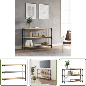 The Living Store Boekenkast 100x33x70,5 cm bewerkt hout en staal sonoma eiken - Boekenkast - Houten Boekenkast - Industrieel Boekenkast - Sonoma Eiken Boekenkast - Boekenplank