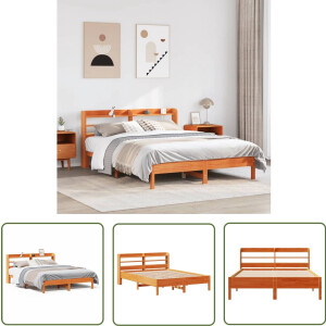 vidaXL Houten Bed - Bedframe - Bedframe zonder matras massief grenenhout wasbruin 160x200 cm - Grenenhouten Bed - Boxspring - Tweepersoonsbed