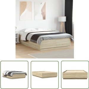 vidaXL Houten Bed - Bed Frame - Bedframe bewerkt hout sonoma eikenkleurig 150x200 cm - Sonom Eiken - Tweepersoons Bed - Bedroom Furniture