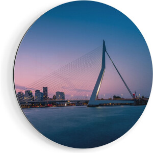 Artaza Dibond Muurcirkel Erasmusbrug In Rotterdam Met Zonsondergang - Ø 90 cm - Groot - Wandcirkel - Rond Schilderij - Voor Binnen en Buiten