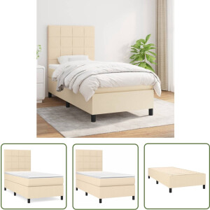 vidaXL Boxspring - Boxspringbed - Boxspring met matras stof crèmekleurig 100x200 cm - Creme Kleurig Bed - Tweepersoonsbed - Pocketveer Matras