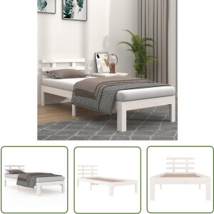 vidaXL Houten Bed - Bedframe - Bedframe massief hout wit 75x190 cm - Enkel Bed - Klein Tweepersoonsbed - Grenenhout Bed
