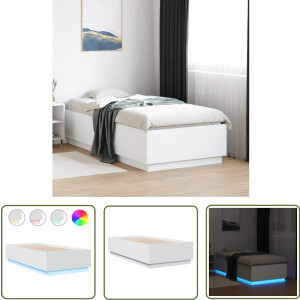 vidaXL Houten Bed - Bedframe - Bedframe met LED-verlichting bewerkt hout wit 75x190 cm - Led Bed - Slaapcomfort - Bedroom Decor