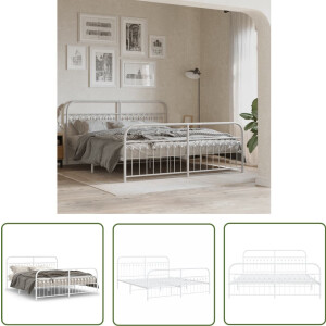 vidaXL Bed Frame - Slaapkamers - Bedframe met hoofd- en voeteneinde metaal wit 183x213 cm - Bed - Staal Bedframe - Wit Bedframe