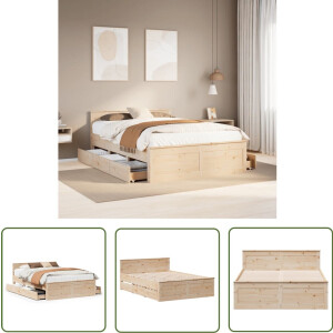 vidaXL Grenenhout - Bedframe - Bedframe zonder matras met hoofdbord grenenhout 160x200 cm - Bed - Slaapkamers - Hoofdbord