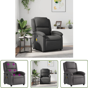 vidaXL Lederen Stoel - Massagestoel - Massagestoel echt leer grijs - Relaxfauteuil - Ergonomische Stoel - Lounge Stoel