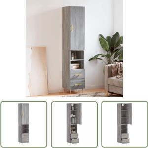 The Living Store Hoge kast 34,5x34x180 cm bewerkt hout grijs sonoma eikenkleurig - Hoge Kast - Grijze Kast - Houten Kast - Opslagoplossing - Woonkamer Kast