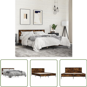 vidaXL Houten Bed - Bed Frame - Bedframe bewerkt hout metaal gerookt eikenkleurig 160x200 cm - Bruine Bed - Tweepersoonsbed - Boxspring Bed